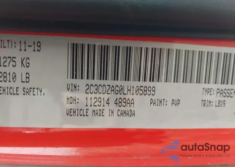 2020 Dodge Challenger Sxt z USA, uszkodzony, nr VIN 2C3CDZAG0LH105899